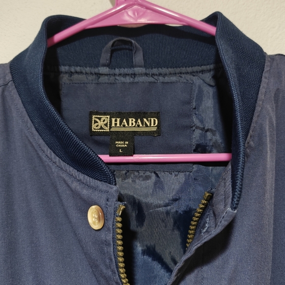 Vintage Haband Bomber Jacket Size Large Mens Navy Full Zip 3 Pockets Y2K - Picture 3 of 10